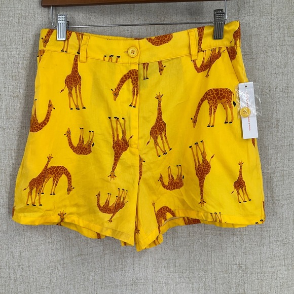 Modcloth Pants - ModCloth Shorts Women M Yellow Cotton Giraffe Print High Rise Quirky Whimsical